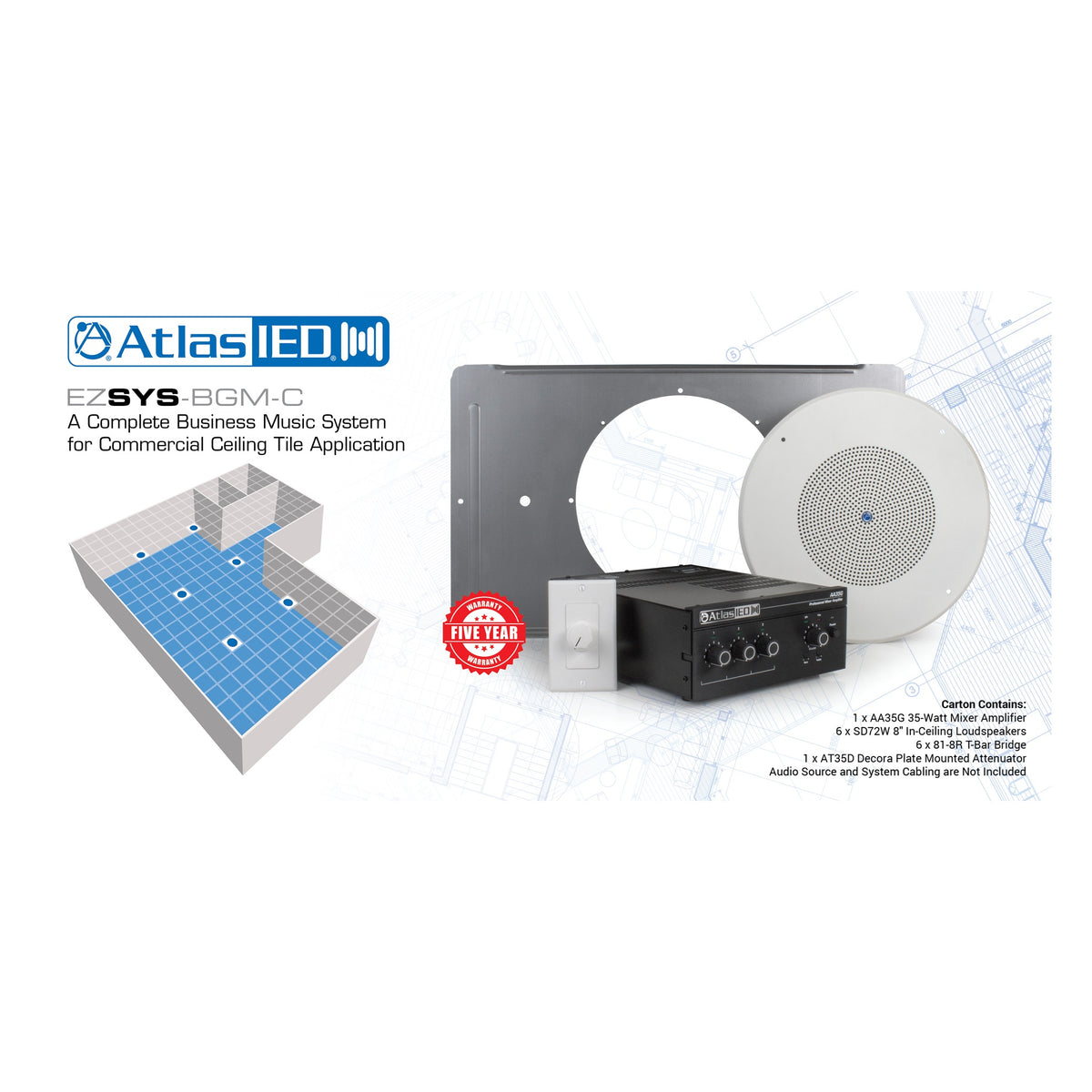 AtlasIED EZSYS-BGM-C Complete Business Music Speaker Placement Tool For Ceiling