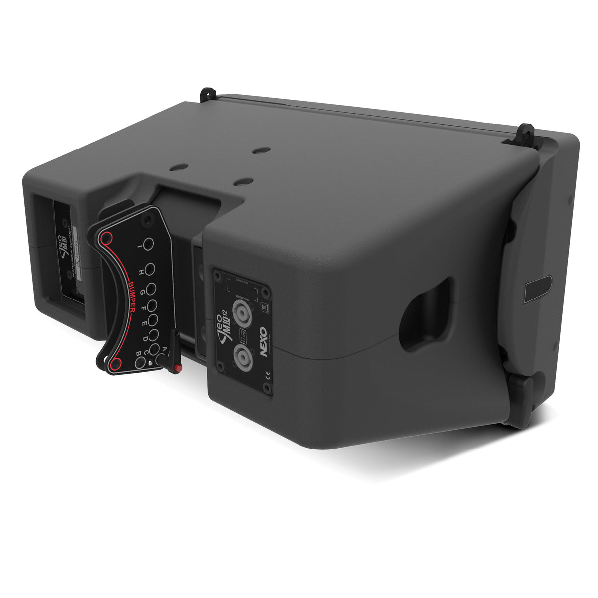 NEXO GEO M10 line array module, rear view from the right showing the angle selector and connectors