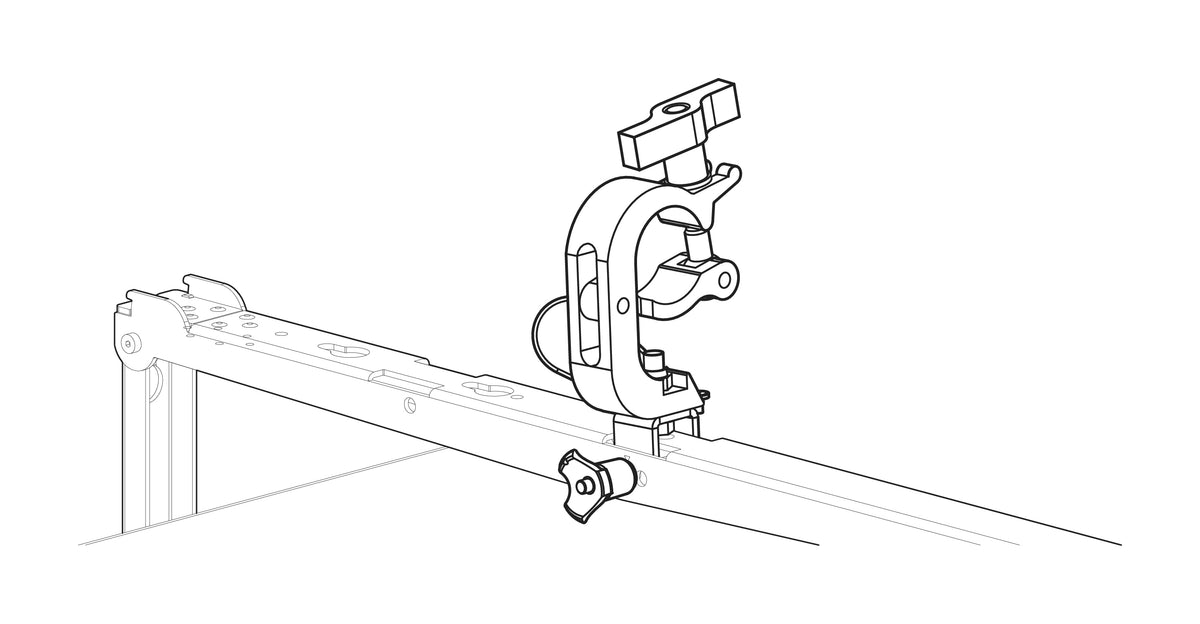 NEXO VNT-TCBRK truss clamp adapter on a truss, line drawing