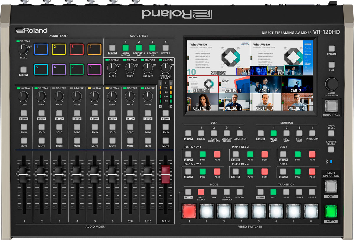 Roland VR-120HD All-in-One AV Mixer with 8 SDI/4 HDMI Inputs, Graphics, Recording & Streaming