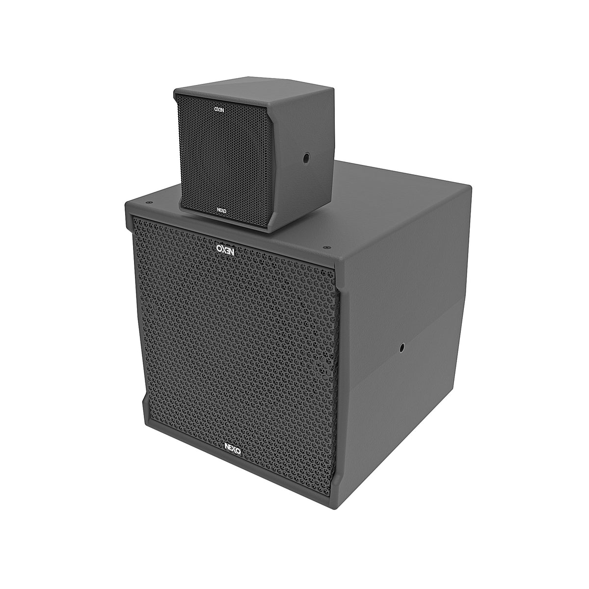 NEXO ID14 compact speaker on top of an IDS108 subwoofer