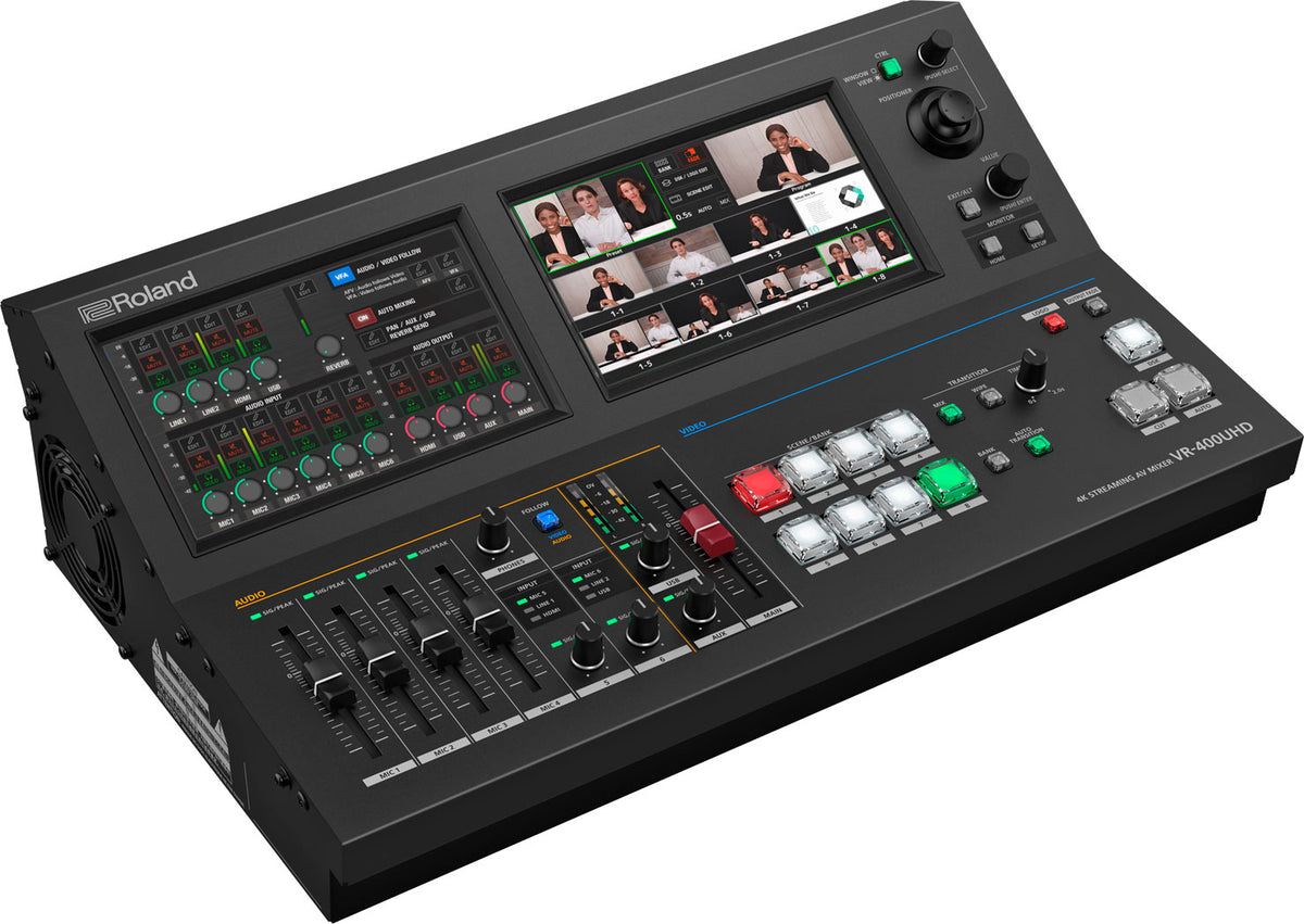 Roland VR-400UHD 4K Streaming Mixer with Four HDMI Inputs and Audio Mixing