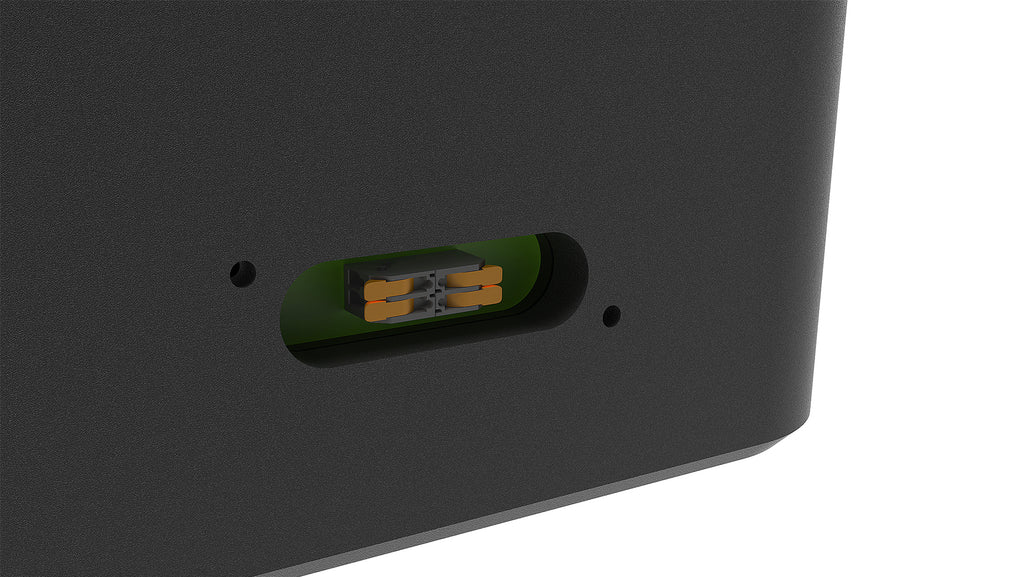 Close-up of the connector plate on a NEXO L-Series subwoofer