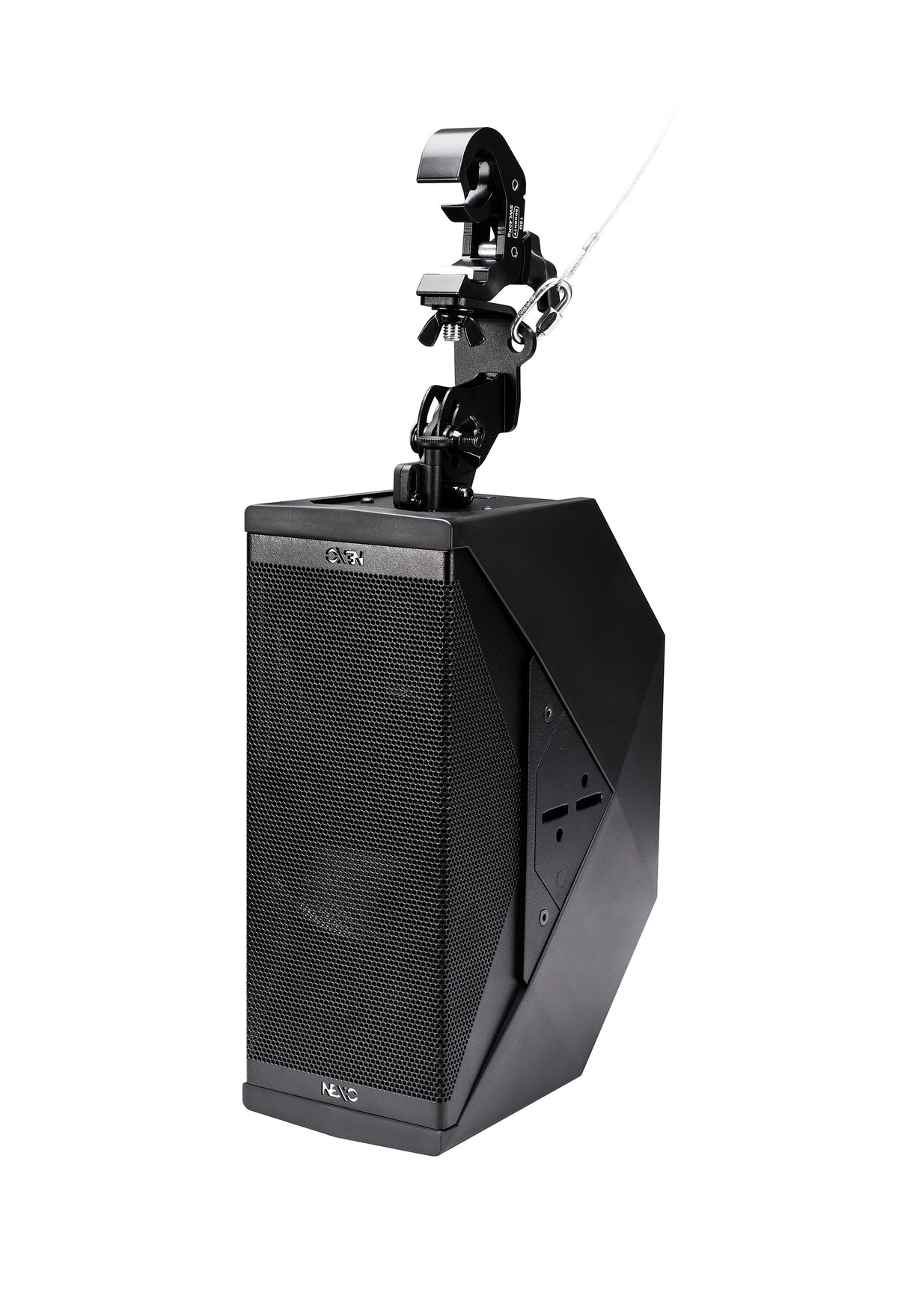 NEXO ID24 compact speaker, touring version, flown vertically from a clamp