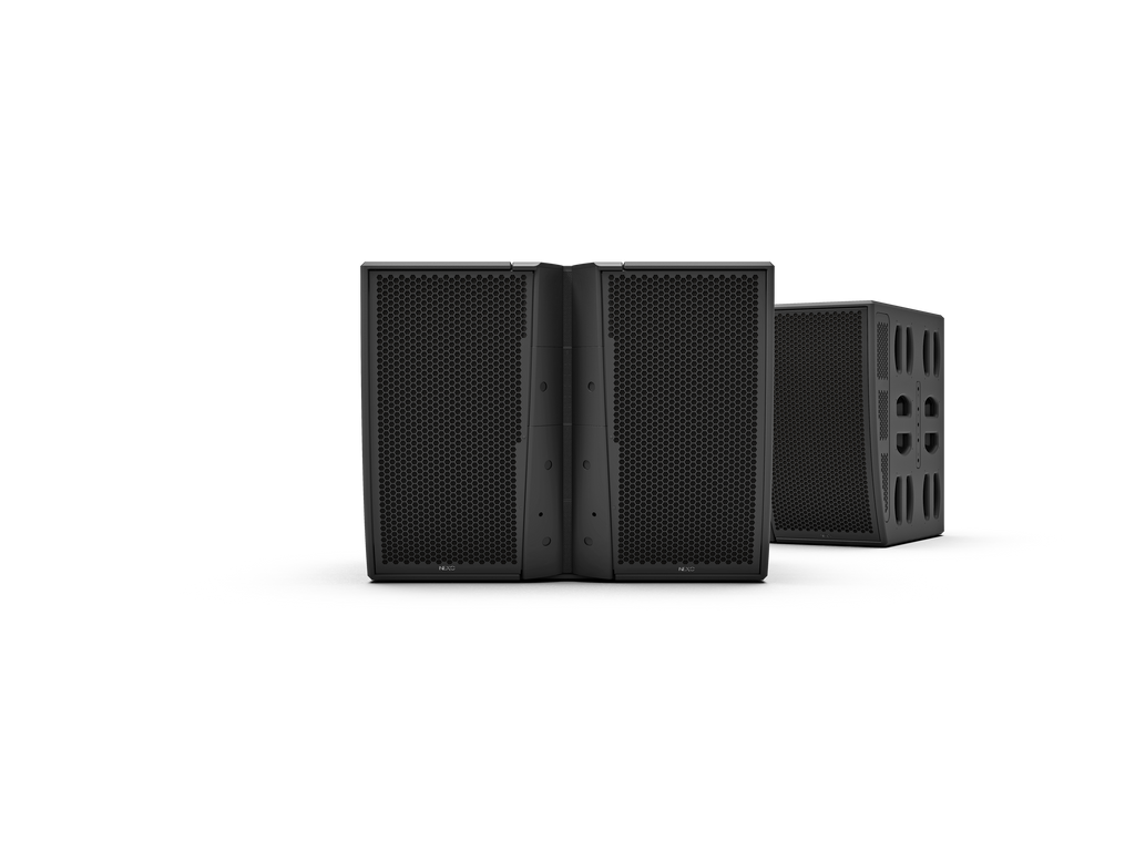 NEXO Alpha+ M210 module, front and side views on grey