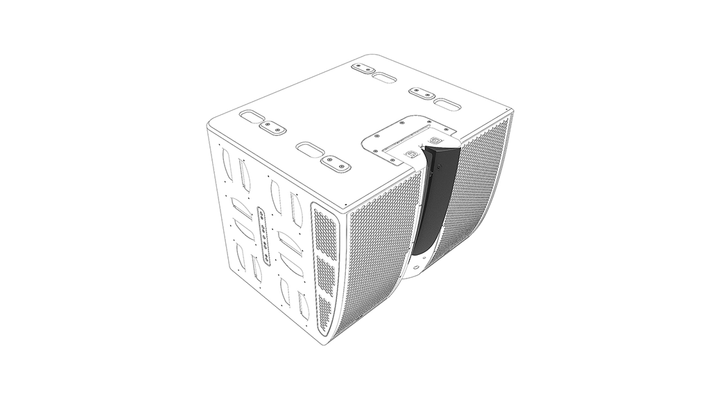 NEXO ANT-FLG90 90° flange fitted to an Alpha+ M210, line drawing