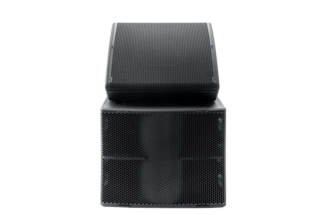 NEXO P18 as a floor monitor on top of an L20 subwoofer, front view