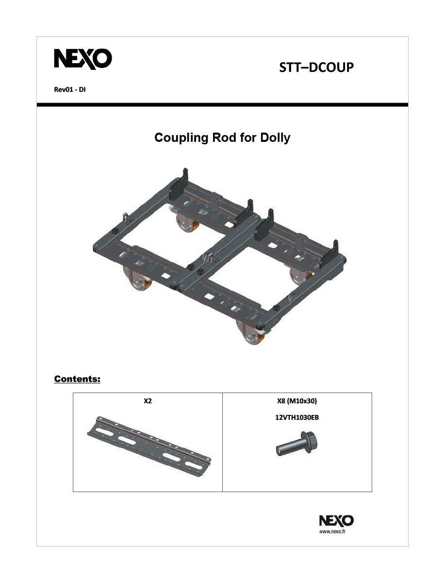 NEXO STT-DCOUP coupling rod for STM dollies, information sheet with drawings