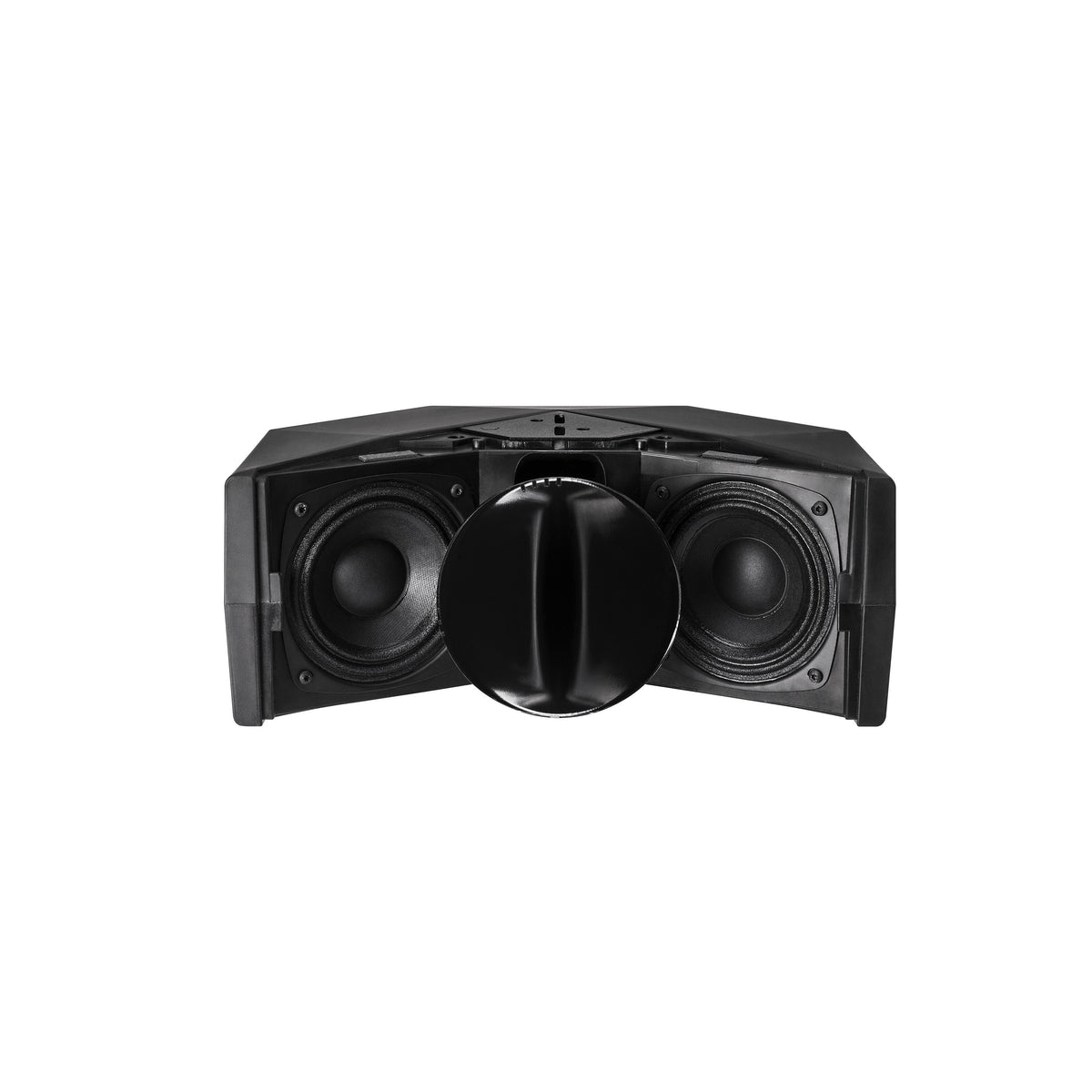 NEXO ID24 without grille, showing the two woofers and the rotatable horn set vertically