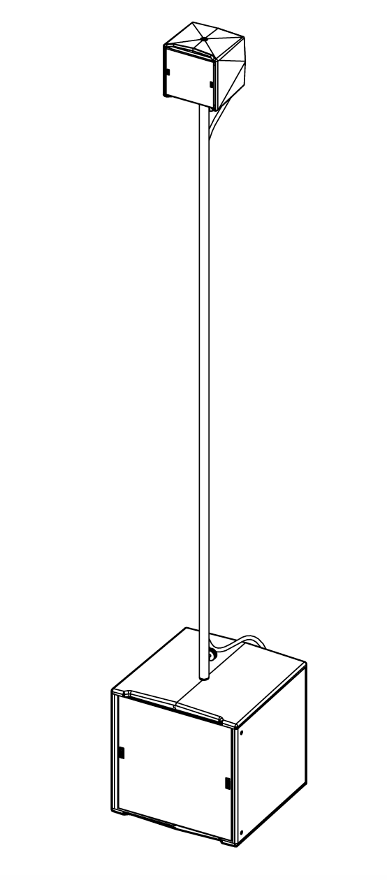 NEXO IDT-POLE20x1400 distance rod holding an ID14 above an IDS108, line drawing