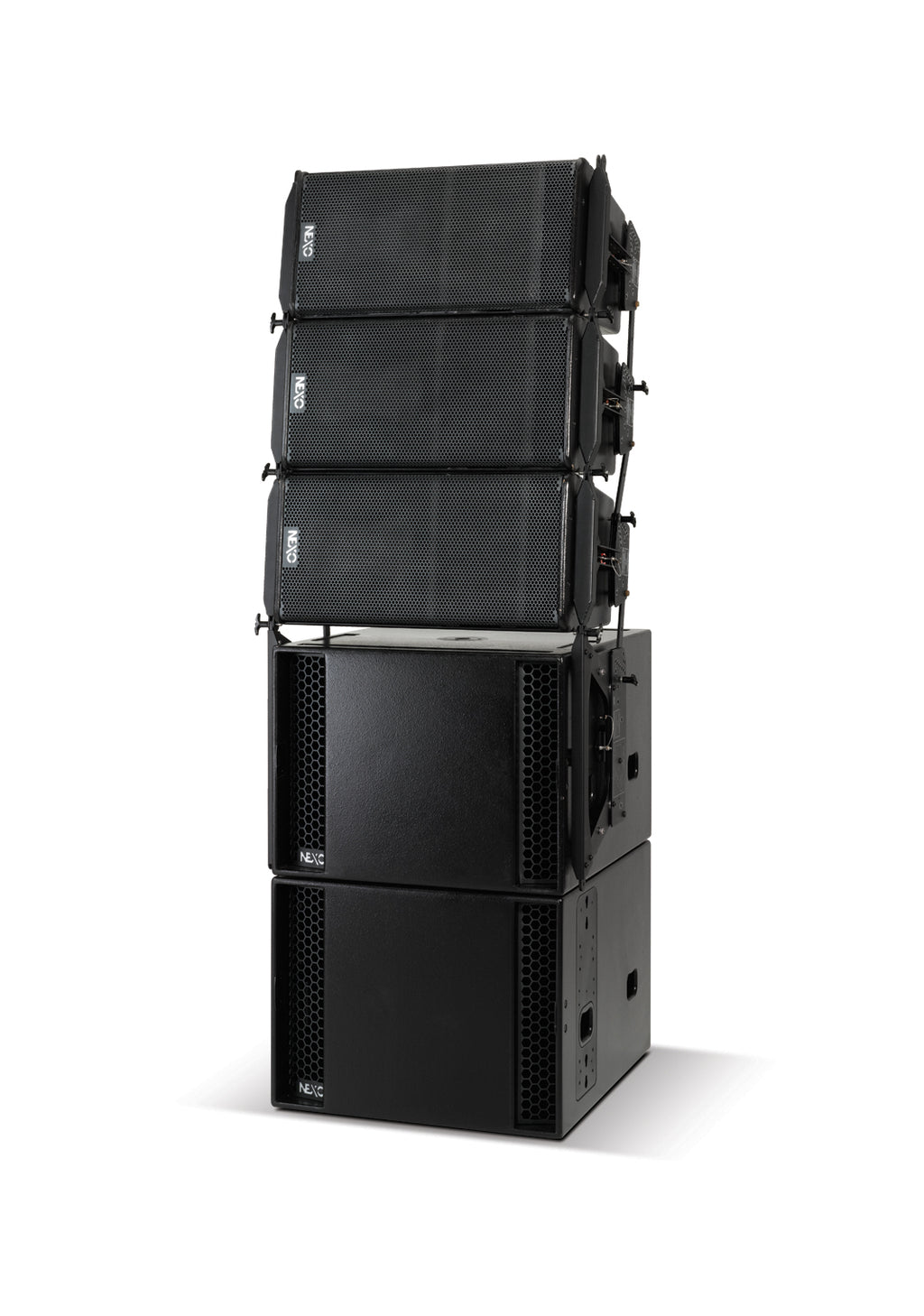 GEO S12 modules ground-stacked on two NEXO LS18 subwoofers