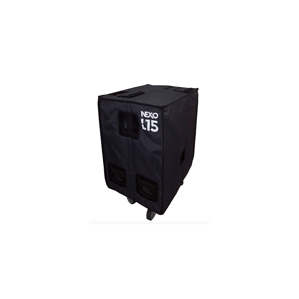 NEXO LNT-COV15 protective cover on an L15 subwoofer on its wheelboard