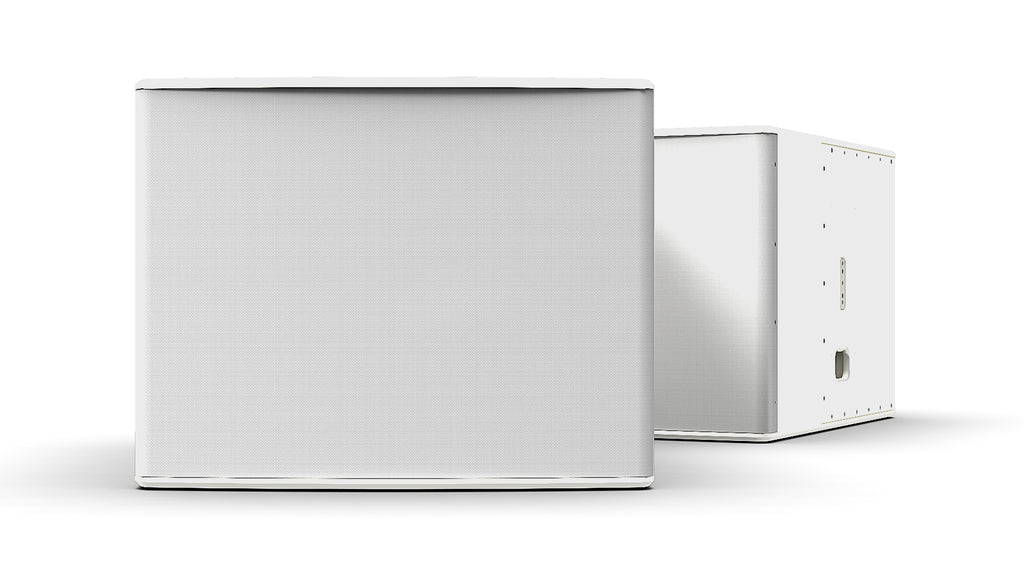 NEXO L20 subwoofer in white, front and angled views