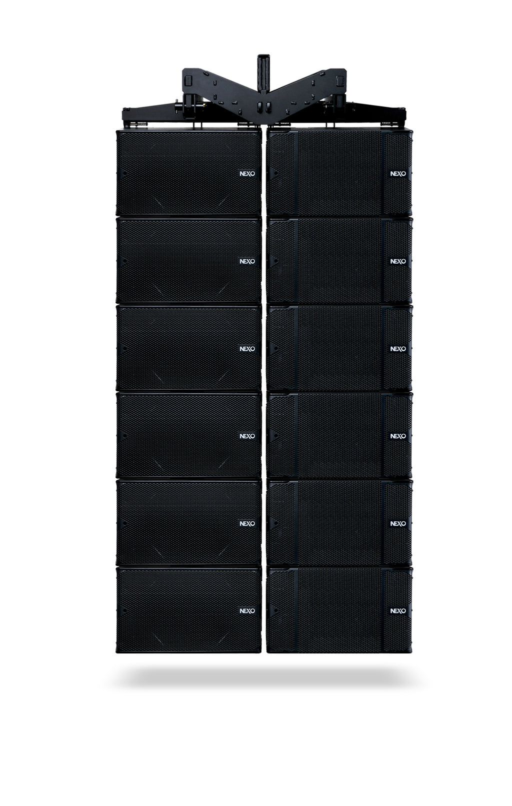 Two flown NEXO STM array columns side by side
