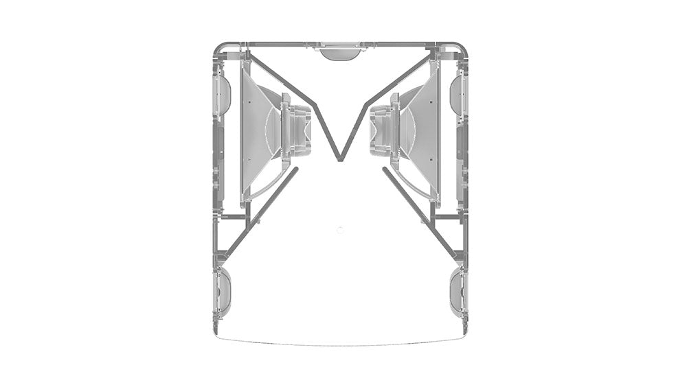 NEXO Alpha+ B218 bass cabinet, cutaway drawing of the horn-loaded internal design