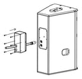 NEXO VNI-IPCOV15 IP54 connector box being fitted to the rear of a GEO S12 cabinet, line drawing