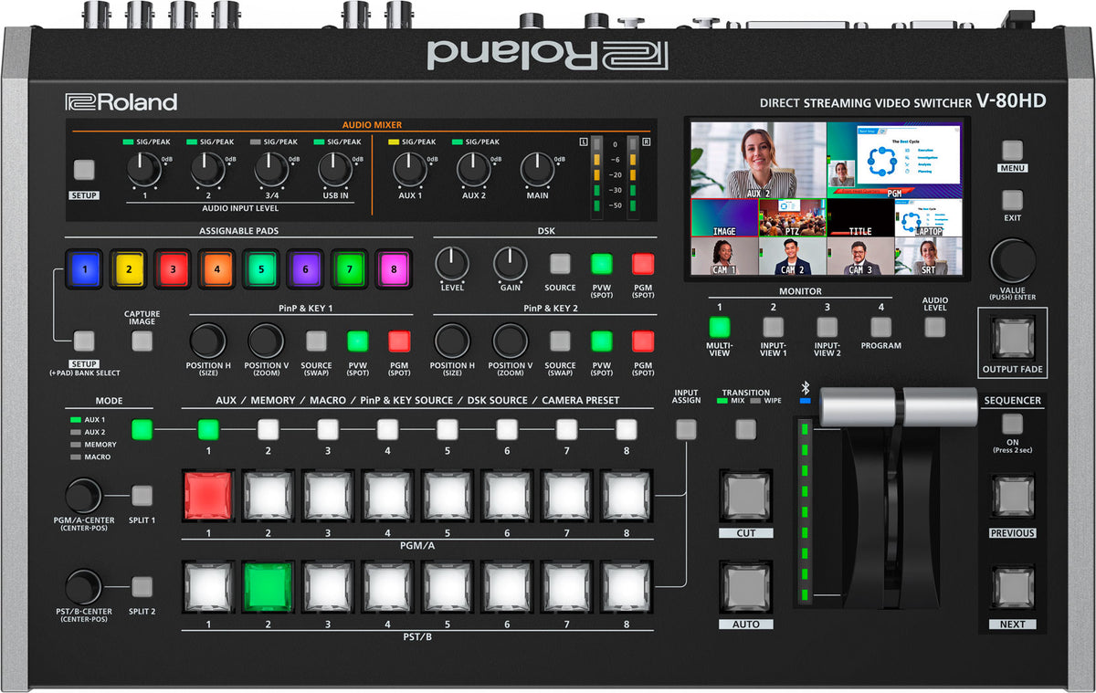Roland V-80HD Compact 8-Input Hybrid Video Switcher with SDI/HDMI & USB Streaming, Audio Mixing