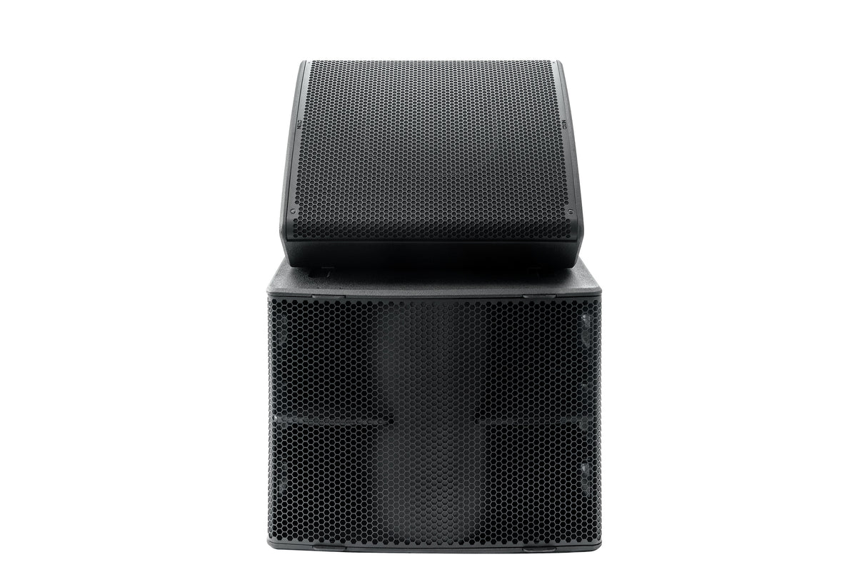 NEXO P18 as a floor monitor on top of an L20 subwoofer, front view