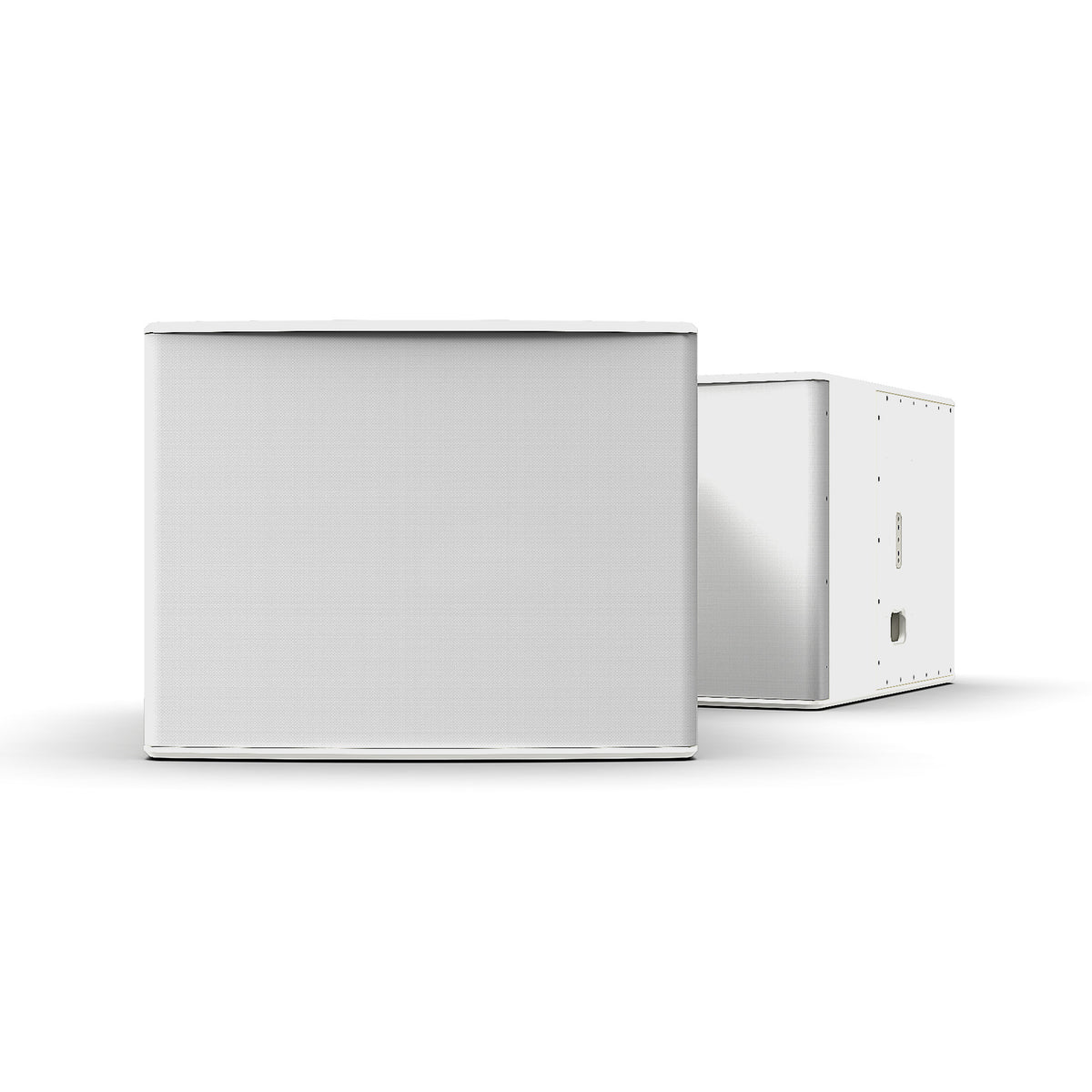 NEXO L20 subwoofer in white, front and angled views