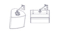 NEXO VNI-WM450 hanging bracket holding a speaker upright and horizontally, line drawing