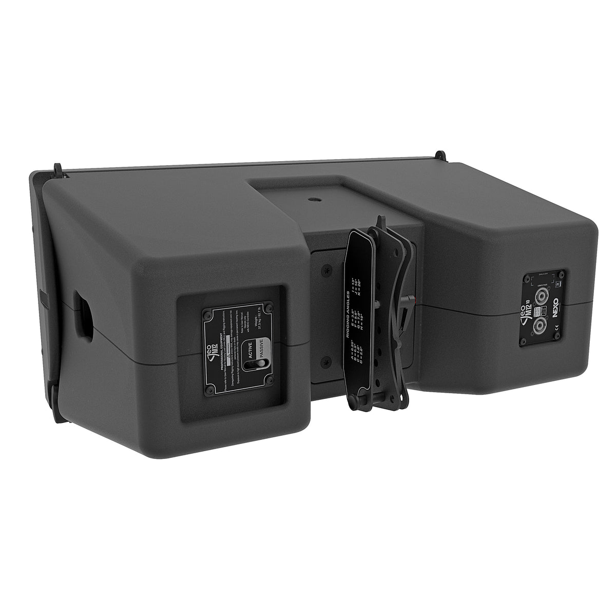 NEXO GEO M12 line array module, rear view showing the angle selector and connector panels