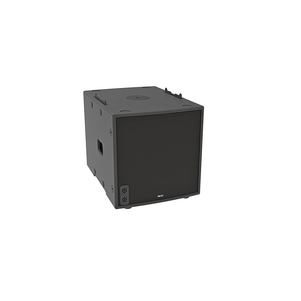 NEXO MSUB12 arrayable subwoofer in black, angled front view