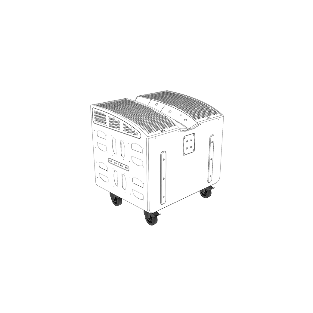 NEXO VNT-CAS01 casters kit fitted under Alpha+ cabinets, line drawing